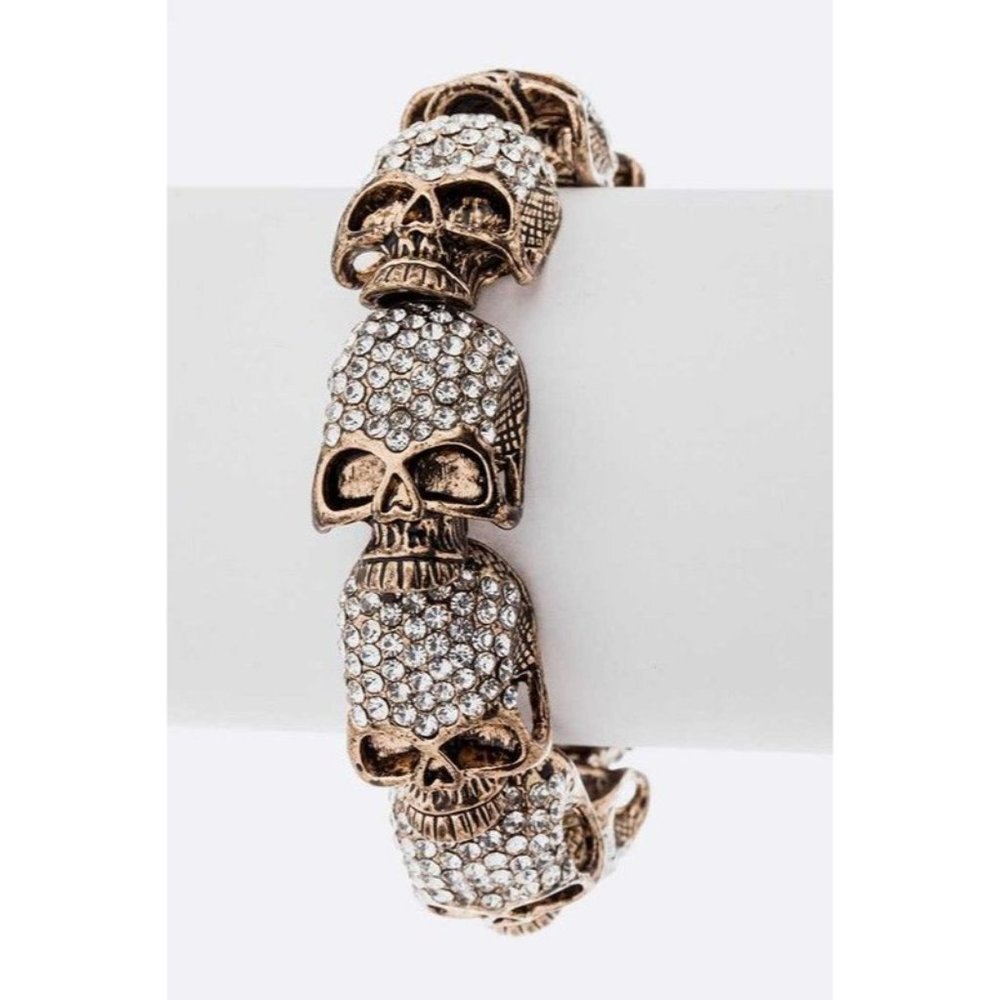 Crystal Skull Stretch Bracelet - Gold